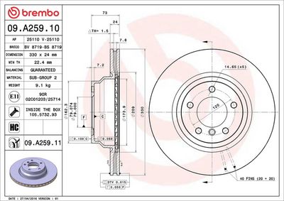 Тормозной диск BREMBO 09.A259.11