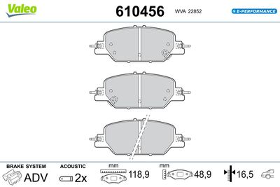 Bremžu uzliku kompl., Disku bremzes VALEO 610456