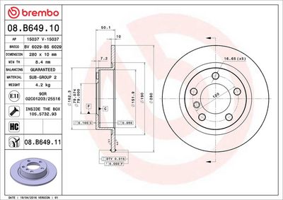 Тормозной диск BREMBO 08.B649.11