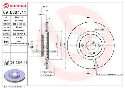 Тормозной диск BREMBO 09.D307.11