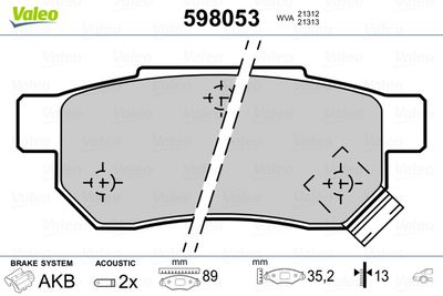 Bremžu uzliku kompl., Disku bremzes VALEO 598053