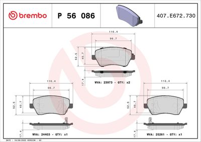 Комплект тормозных колодок, дисковый тормоз BREMBO P 56 086