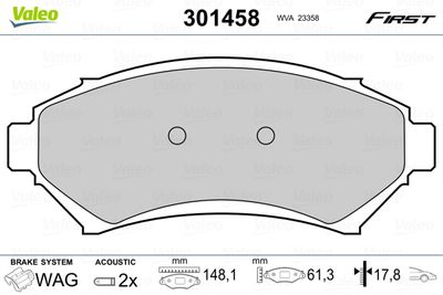 Bremžu uzliku kompl., Disku bremzes VALEO 301458