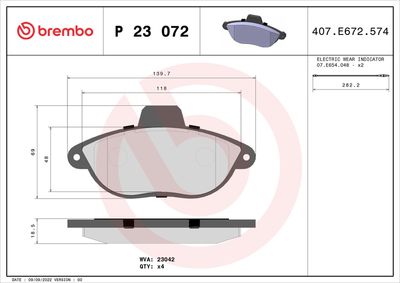 Комплект тормозных колодок, дисковый тормоз BREMBO P 23 072