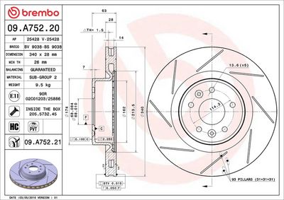 Тормозной диск BREMBO 09.A752.21