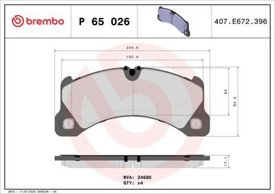 Bremžu uzliku kompl., Disku bremzes BREMBO P 65 026