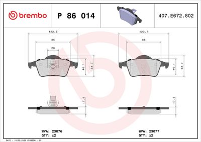 Bremžu uzliku kompl., Disku bremzes BREMBO P 86 014