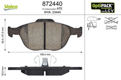 Bremžu uzliku kompl., Disku bremzes VALEO 872440