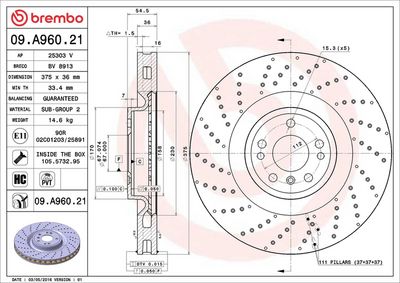 Тормозной диск BREMBO 09.A960.21