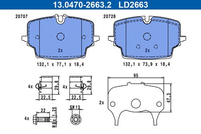 Bremžu uzliku kompl., Disku bremzes ATE 13.0470-2663.2