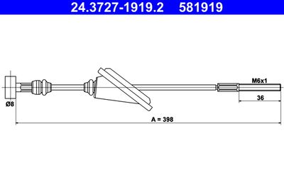 Тросик, cтояночный тормоз ATE 24.3727-1919.2