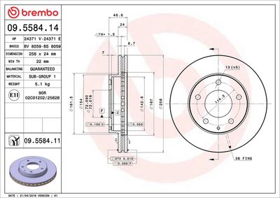 Тормозной диск BREMBO 09.5584.11