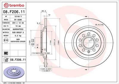 Тормозной диск BREMBO 08.F206.11