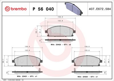 Bremžu uzliku kompl., Disku bremzes BREMBO P 56 040