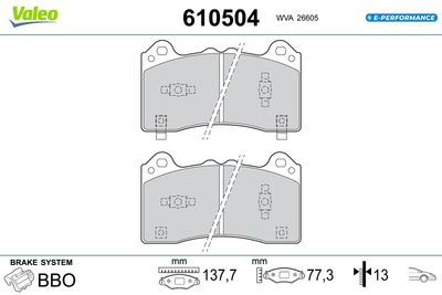 Bremžu uzliku kompl., Disku bremzes VALEO 610504