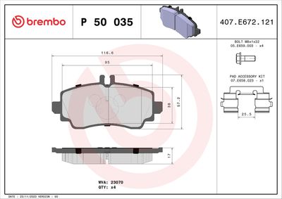 Комплект тормозных колодок, дисковый тормоз BREMBO P 50 035
