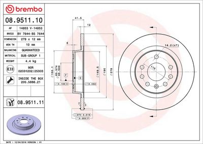 Тормозной диск BREMBO 08.9511.10