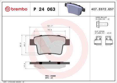 Комплект тормозных колодок, дисковый тормоз BREMBO P 24 063