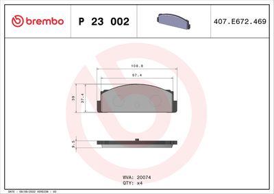 Комплект тормозных колодок, дисковый тормоз BREMBO P 23 002