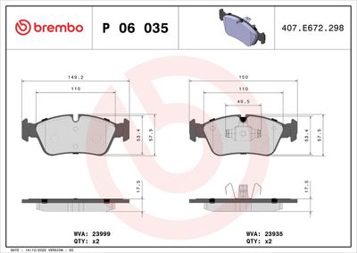 Bremžu uzliku kompl., Disku bremzes BREMBO P 06 035