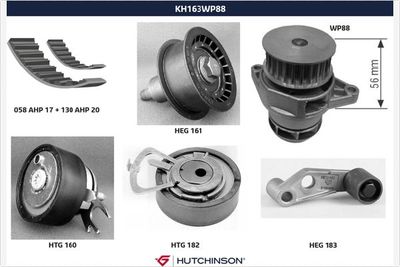 Ūdenssūknis + Zobsiksnas komplekts HUTCHINSON KH 163WP88