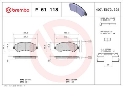 Bremžu uzliku kompl., Disku bremzes BREMBO P 61 118