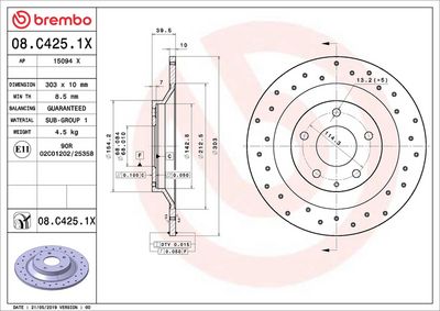 Тормозной диск BREMBO 08.C425.1X