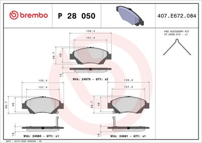 Bremžu uzliku kompl., Disku bremzes BREMBO P 28 050