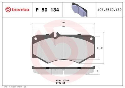 Bremžu uzliku kompl., Disku bremzes BREMBO P 50 134