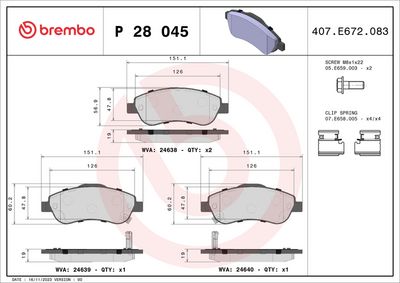 Bremžu uzliku kompl., Disku bremzes BREMBO P 28 045