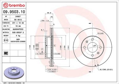 Тормозной диск BREMBO 09.9503.10