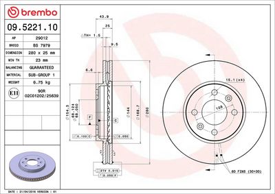 Тормозной диск BREMBO 09.5221.10
