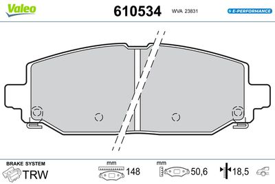 Bremžu uzliku kompl., Disku bremzes VALEO 610534