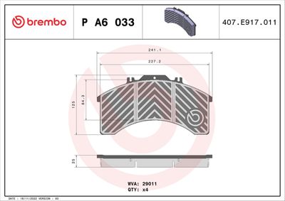 Bremžu uzliku kompl., Disku bremzes BREMBO P A6 033