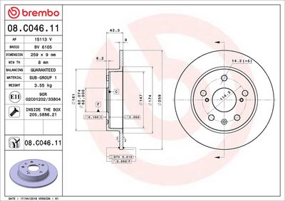 Тормозной диск BREMBO 08.C046.11
