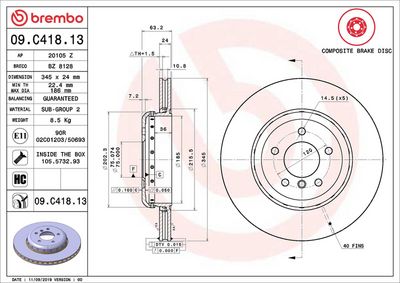 Тормозной диск BREMBO 09.C418.13