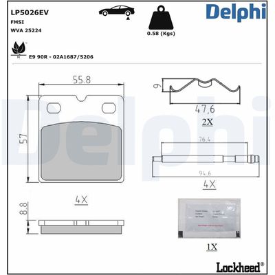 Комплект тормозных колодок, дисковый тормоз DELPHI LP5026EV