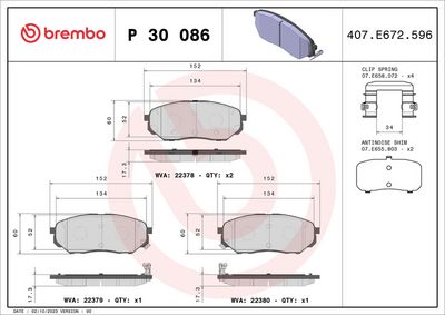 Bremžu uzliku kompl., Disku bremzes BREMBO P 30 086