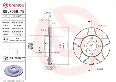 Тормозной диск BREMBO 09.7056.75