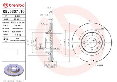 Тормозной диск BREMBO 09.5307.10