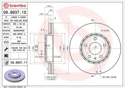 Тормозной диск BREMBO 09.8937.10