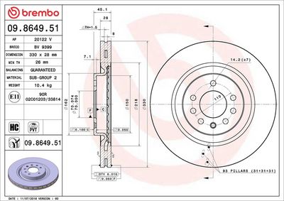 Тормозной диск BREMBO 09.8649.51