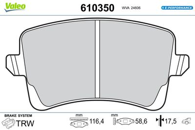 Bremžu uzliku kompl., Disku bremzes VALEO 610350