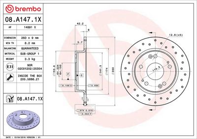 Тормозной диск BREMBO 08.A147.1X