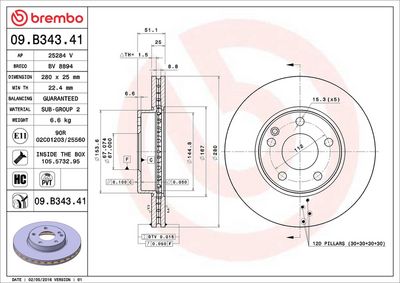 Тормозной диск BREMBO 09.B343.41