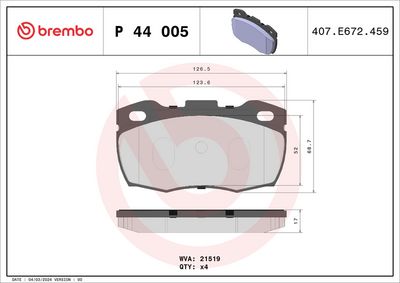 Bremžu uzliku kompl., Disku bremzes BREMBO P 44 005