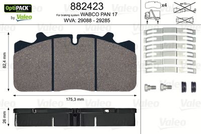 Bremžu uzliku kompl., Disku bremzes VALEO 882423
