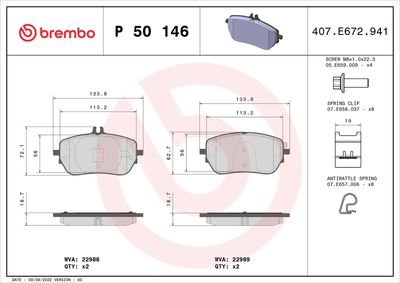 Bremžu uzliku kompl., Disku bremzes BREMBO P 50 146