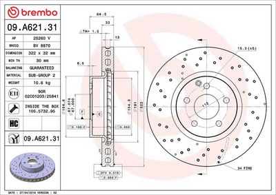 Тормозной диск BREMBO 09.A621.31
