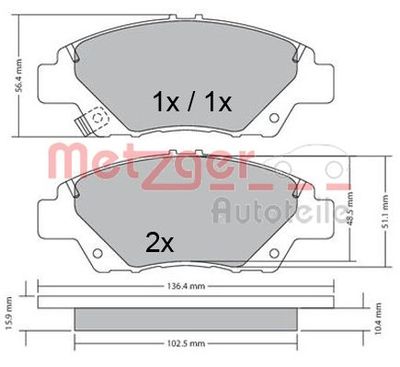 Bremžu uzliku kompl., Disku bremzes METZGER 1170367